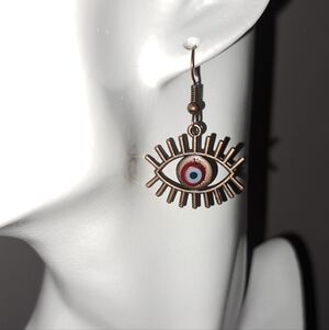 Red Evil Eye Design Copper Dangle Earrings